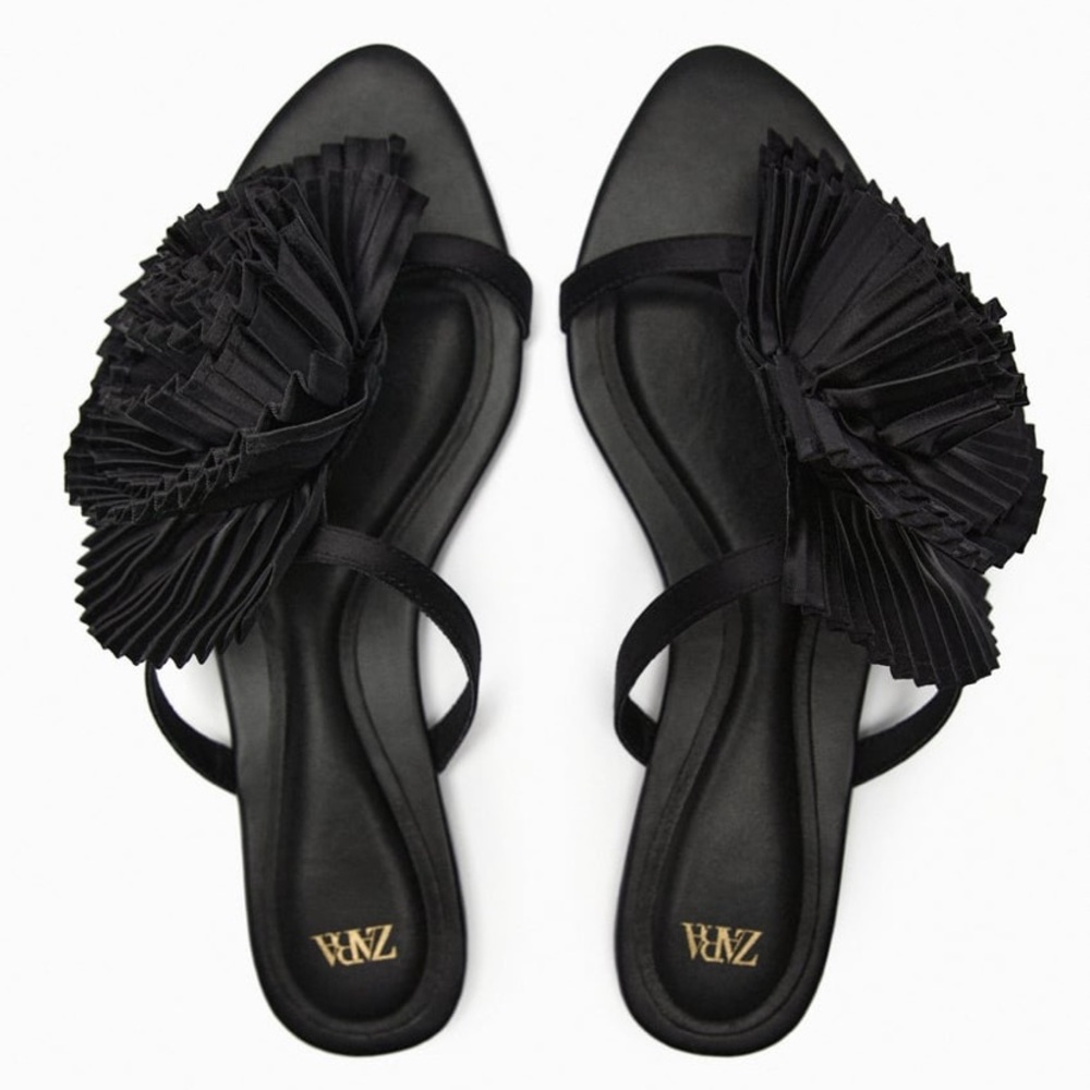 Zara Black Ruffle Sandals